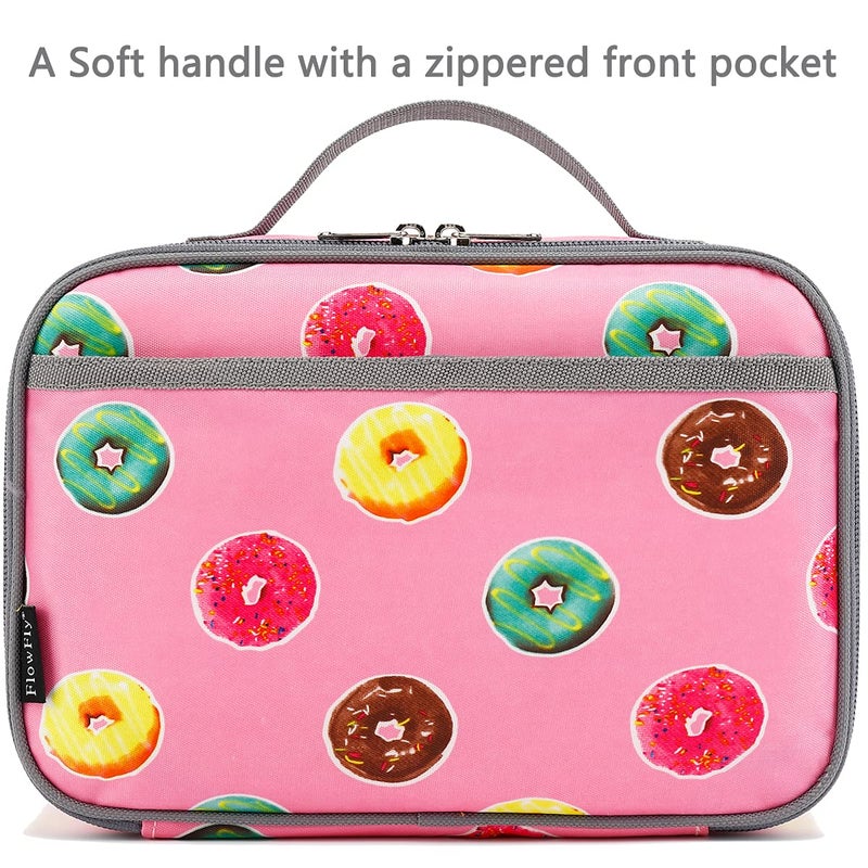 FlowFly Kids Lunch box Insulated Soft Bag Mini Cooler Back to School Thermal Meal Tote Kit for Girls, Boys, Doughnut - Image 2